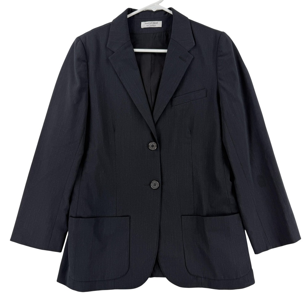 Vintage Chloé For Cartier Blazer Womens 42 Gray Pinstripe‎ Two Button France